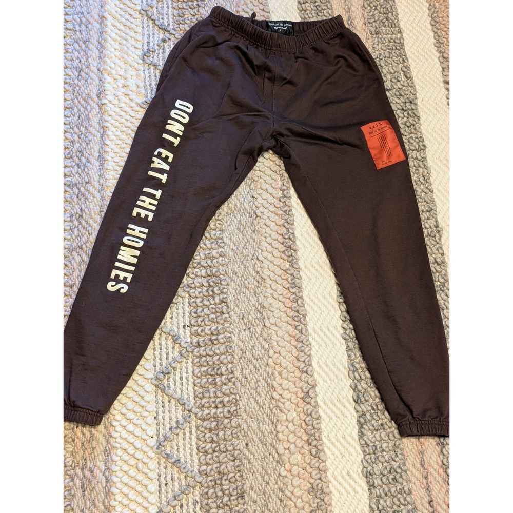 Dont Eat The Homies Brown Vegan Streetwear Jogger Sweatpants Small